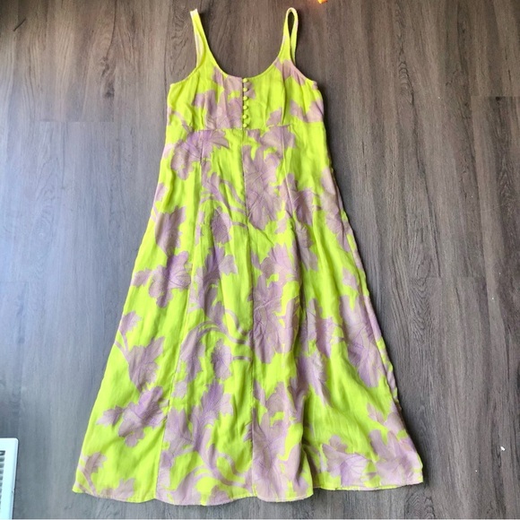 Anthropologie Akemi + Kin Citron Slip Dress Size XSP Neon Floral Embroidered - Picture 2 of 9